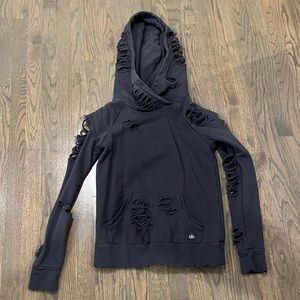 Alo Yoga Oversized Distressed Hoodie Grey XS